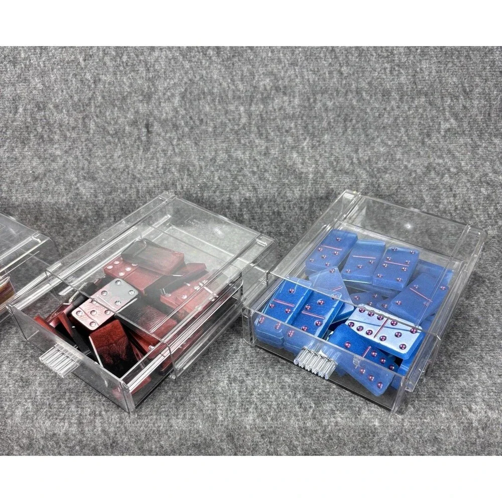 Dominoes Set Lot of 3 Resin Swirl Double Six Domino Games w/ Storage Cases